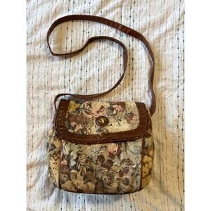 NEW Vintage Accessory Works Tapestry Leather Crossbody Bag Purse Grandma Cottage